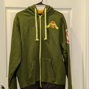 Green Zip-Up Hoodie with Yellow Accents